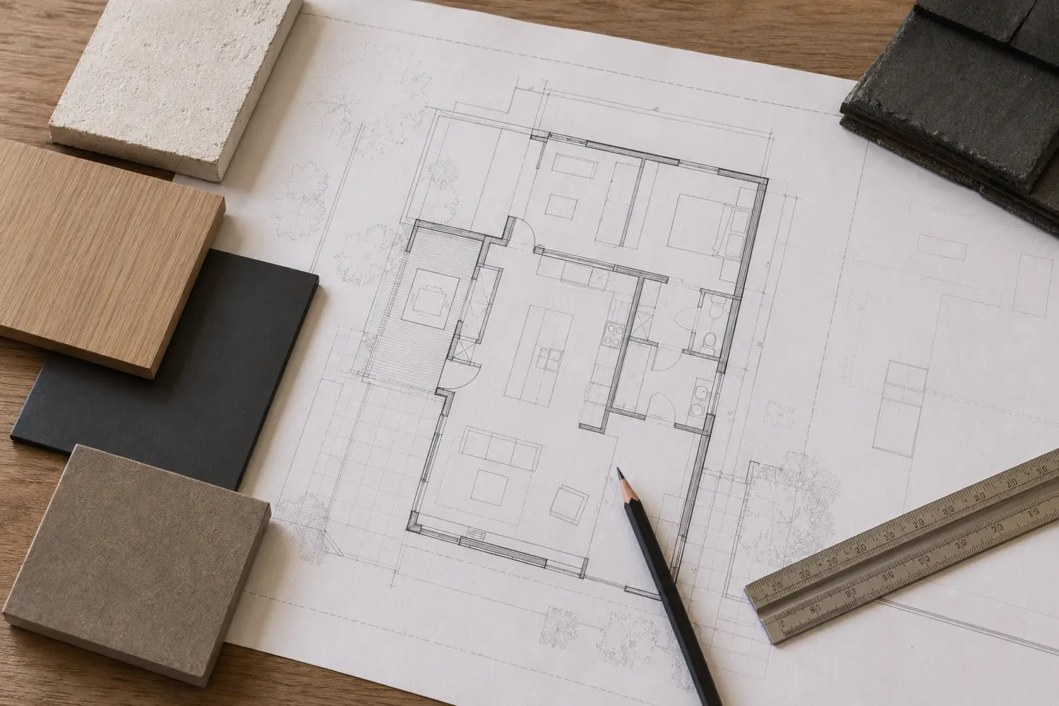 Conceptual image of plan and material studies under review